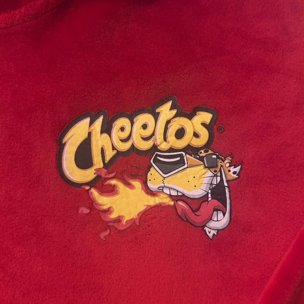 Cheetos Y2K Flame Red Cropped Velour Full Zip Hoodie with Chester Graphic Large